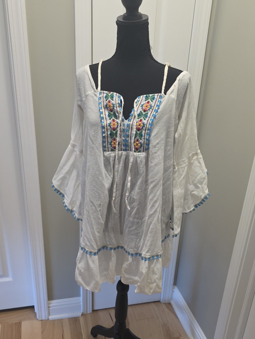 Everly White Tunic with Blue & Multicolor Embroidery